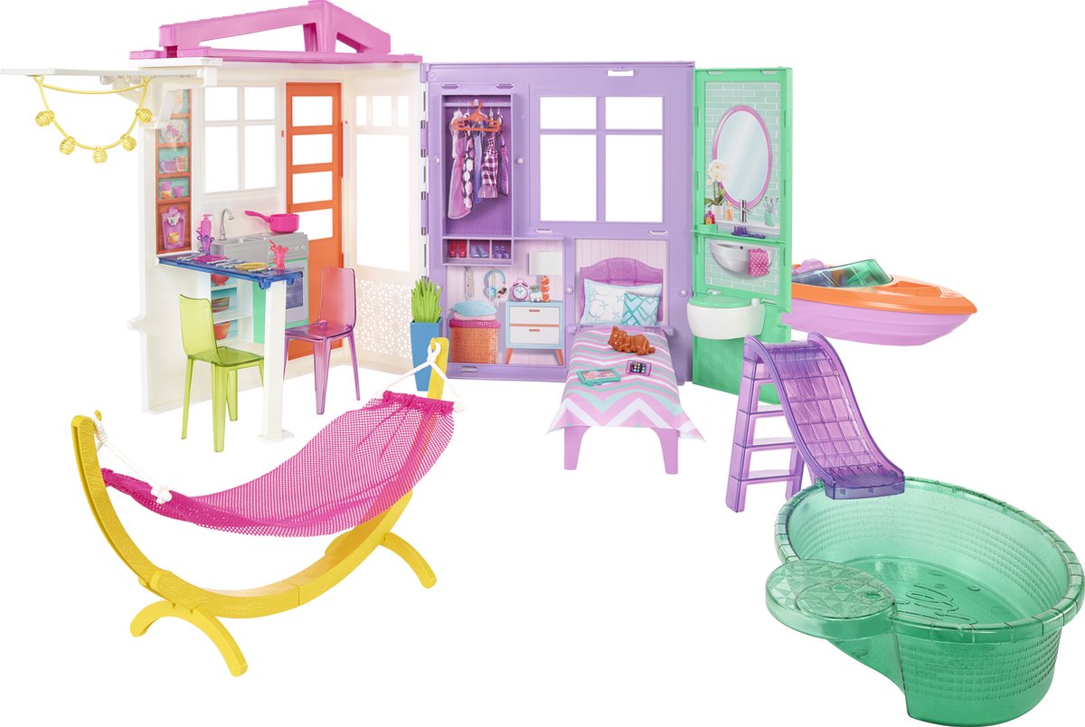 Barbie - Zomerhuis met zwembad, boot en hangmat - Barbie huis