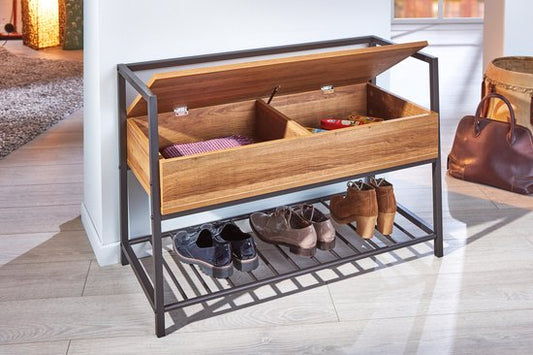 Schoenenbank Shoeplace industrieel - antraciet/eik