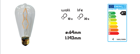 LED Filament lamp E27 - 4Watt - 360Lumen