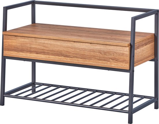 Schoenenbank Shoeplace industrieel - antraciet/eik