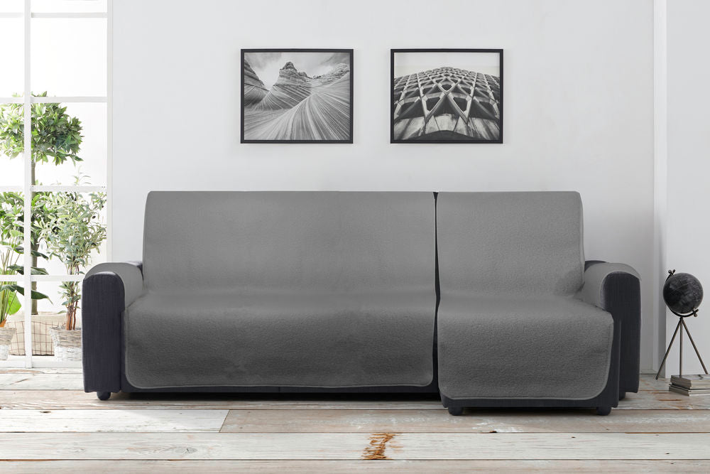 Bankbeschermer - bankhoes - 3-zit met longchair - microvezel - gewatteerd - antislip - imitatiewol