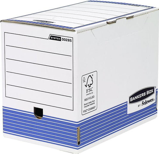 Archiefdoos - Bankers Box Systeem A4 200mm Wervelkolom Transfer Bestanden - Blauw (Pack van 10)
