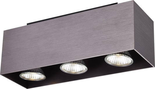 Moderne rechthoekige plafondlamp in geborsteld aluminium 3x5 Watt LED GU10 dimbaar meegeleverd