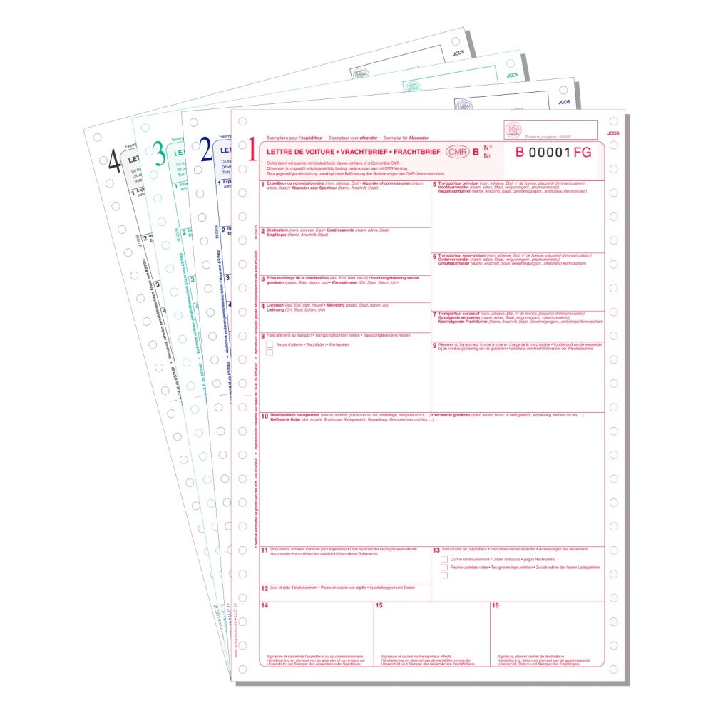 CMR-Vrachtbrieven - CMR - Handset (1-2-3-4) - Blok van 50 sets - IRU-model