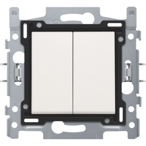 Dubbele wisselschakelaar, sokkel, schroefklemmen en afwerkingsset white